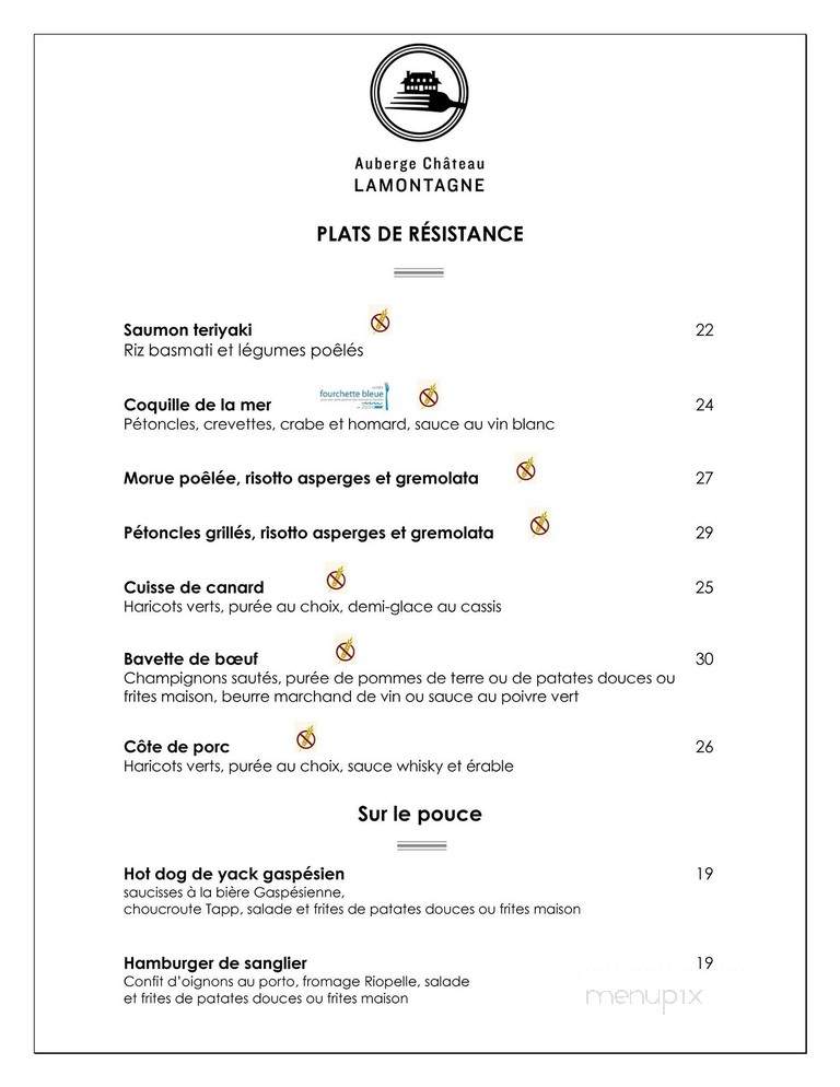 Auberge Chateau Lamontagne - Sainte-Anne-des-Monts, QC menu_pic