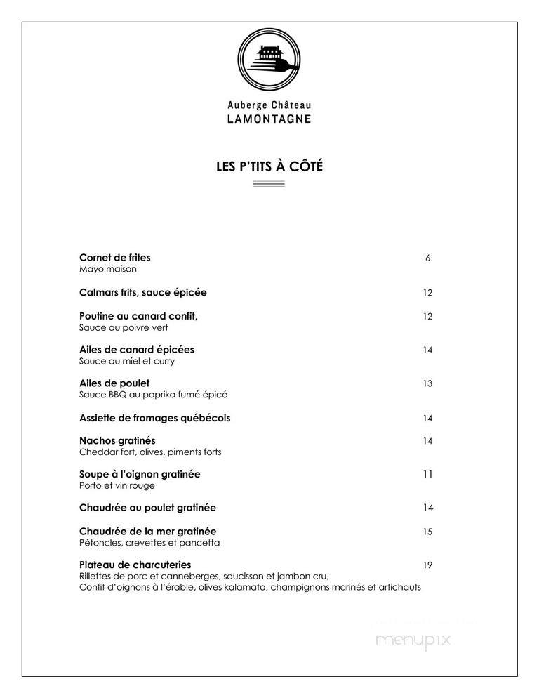 Auberge Chateau Lamontagne - Sainte-Anne-des-Monts, QC menu_pic