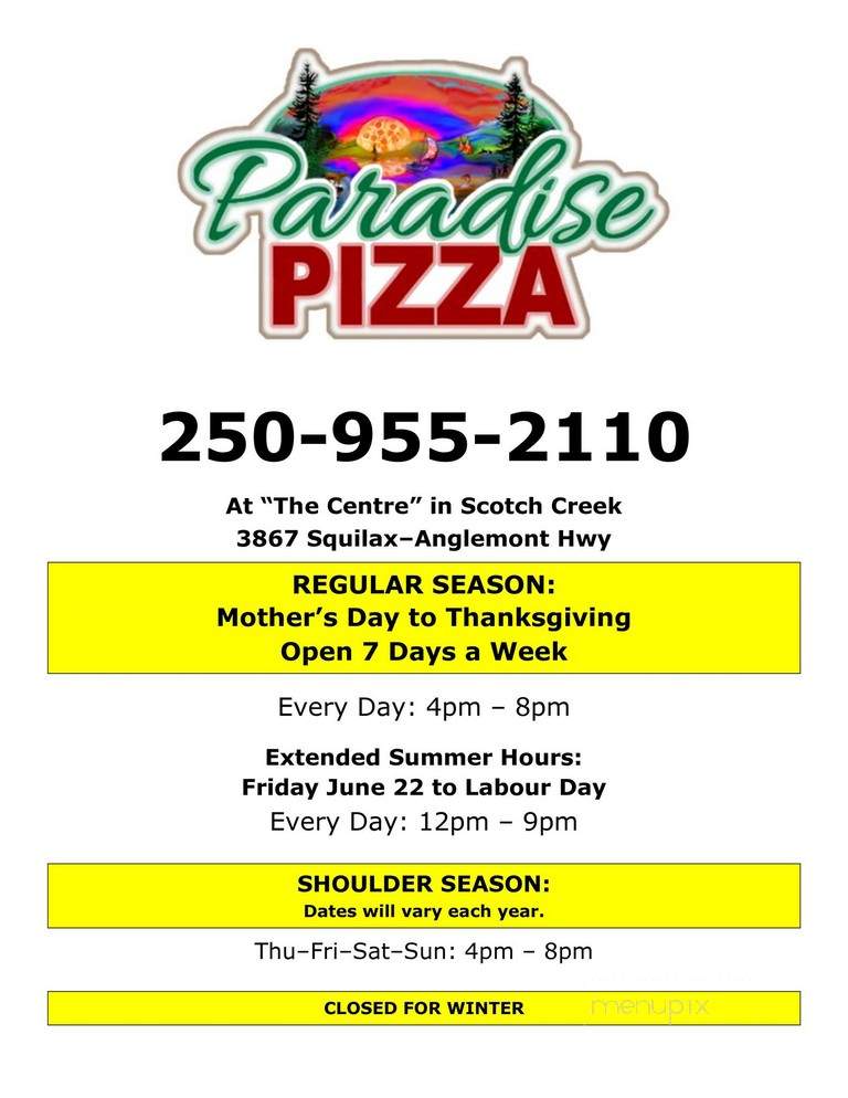 Paradise Pizza - Scotch Creek, BC