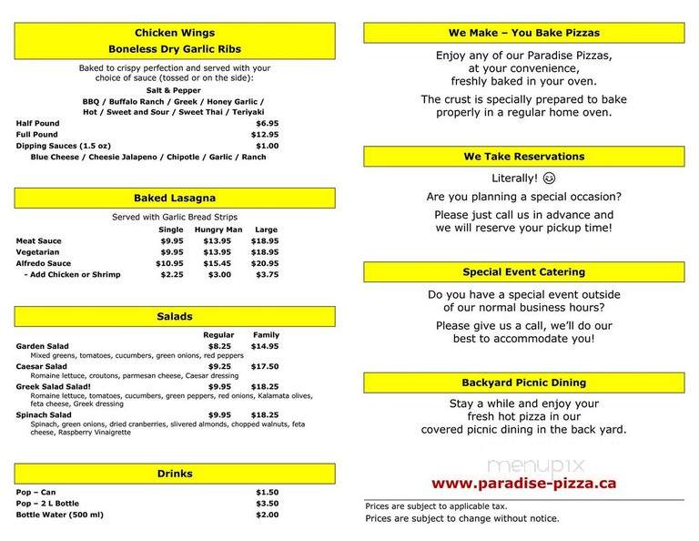 Paradise Pizza - Scotch Creek, BC menu_pic
