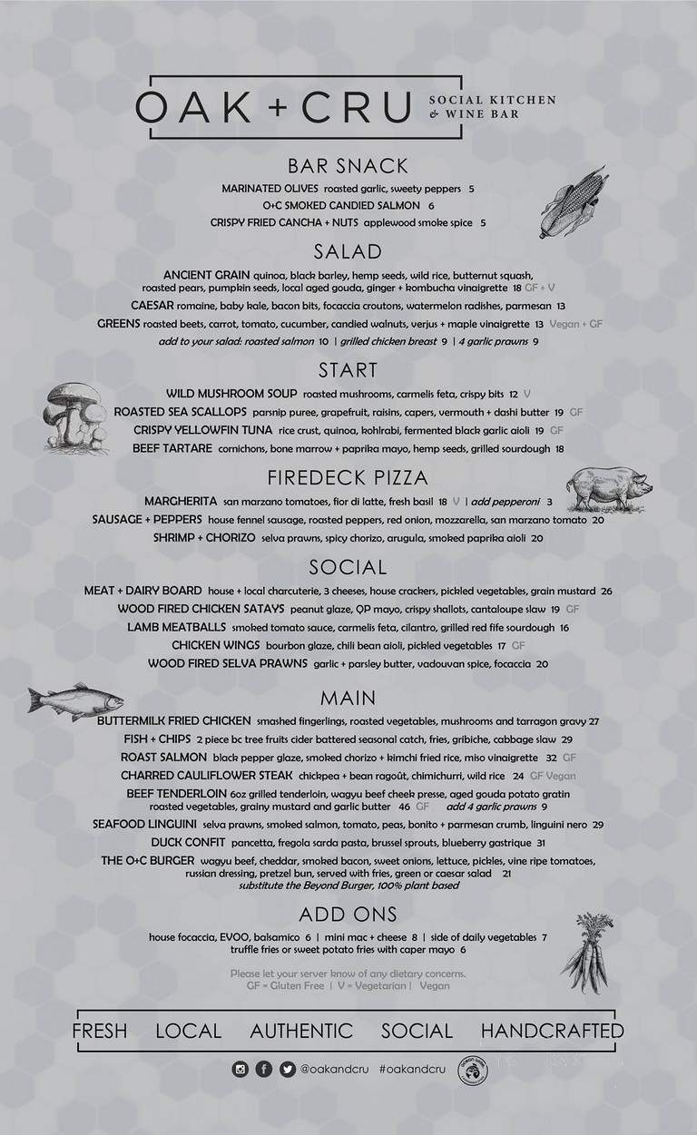 OAK + CRU Social Kitchen & Wine Bar - Kelowna, BC menu_pic