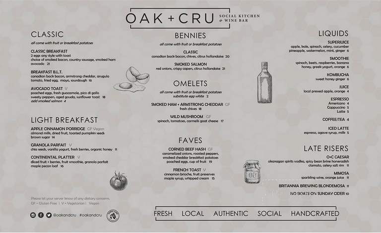 OAK + CRU Social Kitchen & Wine Bar - Kelowna, BC menu_pic