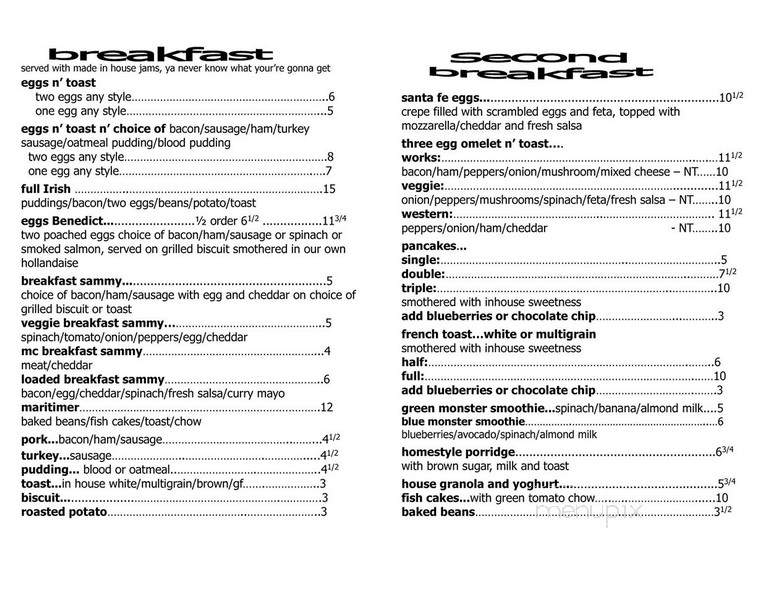 The Cup of Soul Cafe - Elmsdale, NS menu_pic