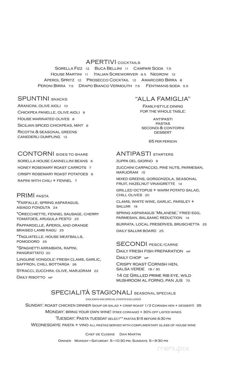 Sorella - Vancouver, BC menu_pic