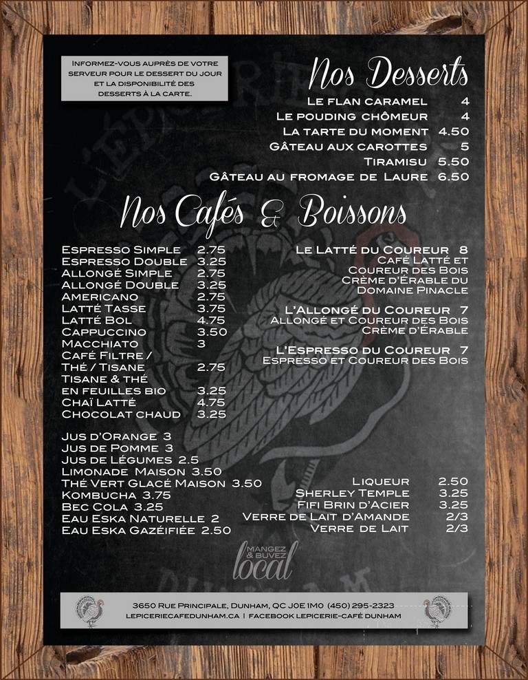 L'Epicerie-Cafe Dunham - Dunham, QC menu_pic