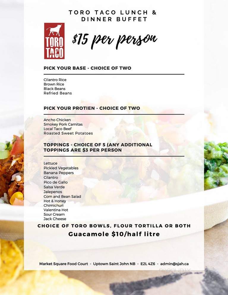 Toro Taco - Saint John, NB menu_pic