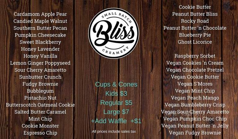 Bliss Small Batch Creamery - University Place, WA menu_pic