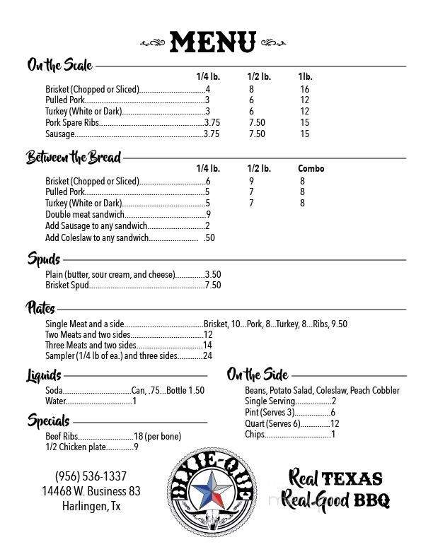 Dixie Que - Harlingen, TX menu_pic