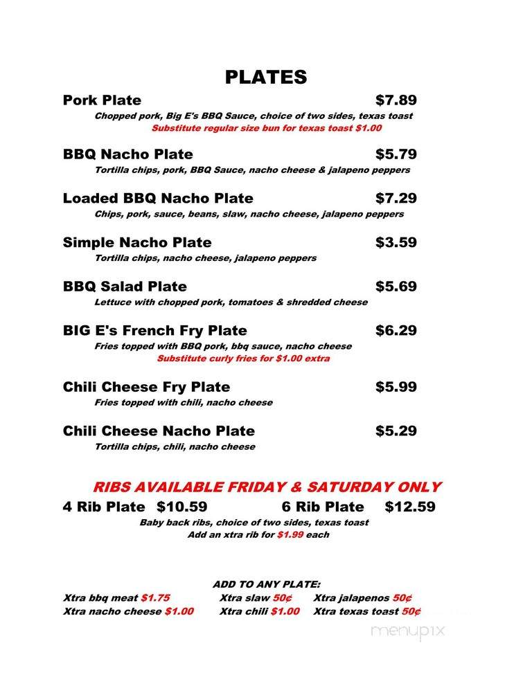 Big E's BBQ - Kennett, MO menu_pic