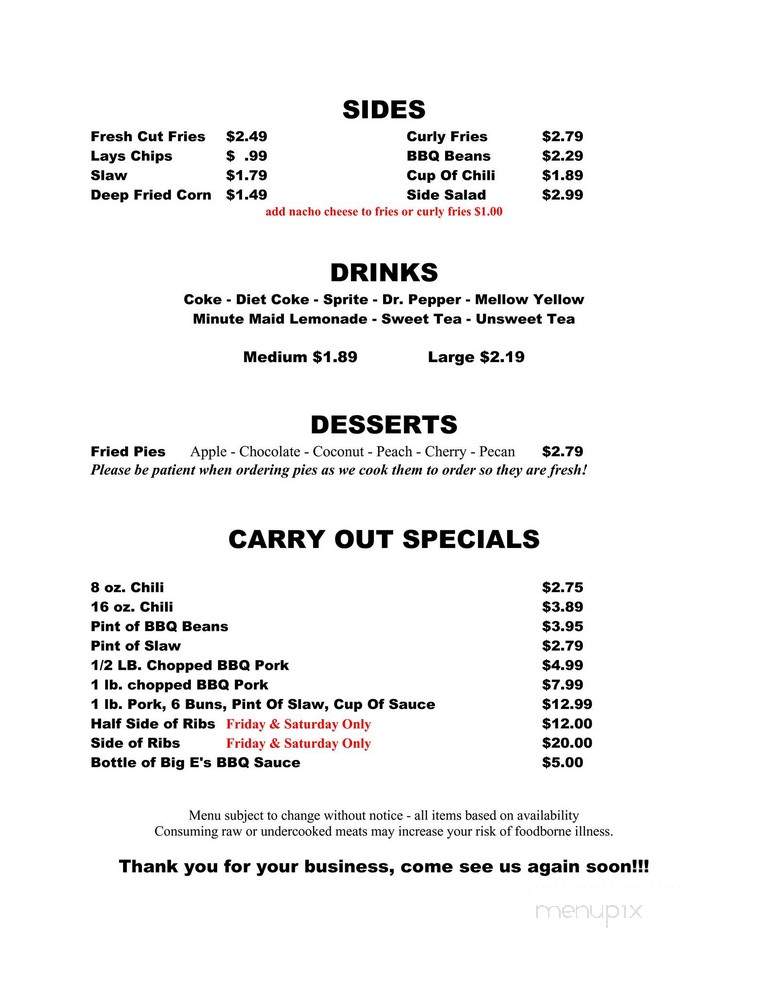 Big E's BBQ - Kennett, MO menu_pic