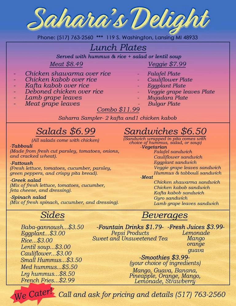 Sahara's Delight - Lansing, MI menu_pic