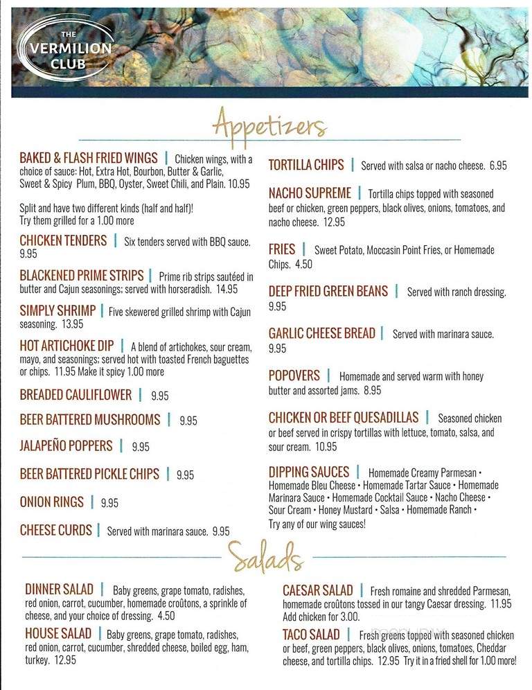 Vermilion Club - Tower, MN menu_pic