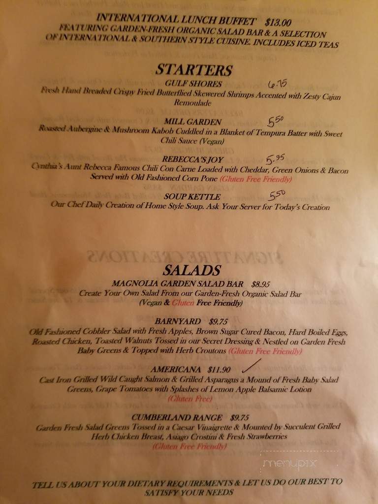 Old Mill Manor Restaurant - Winchester, TN menu_pic