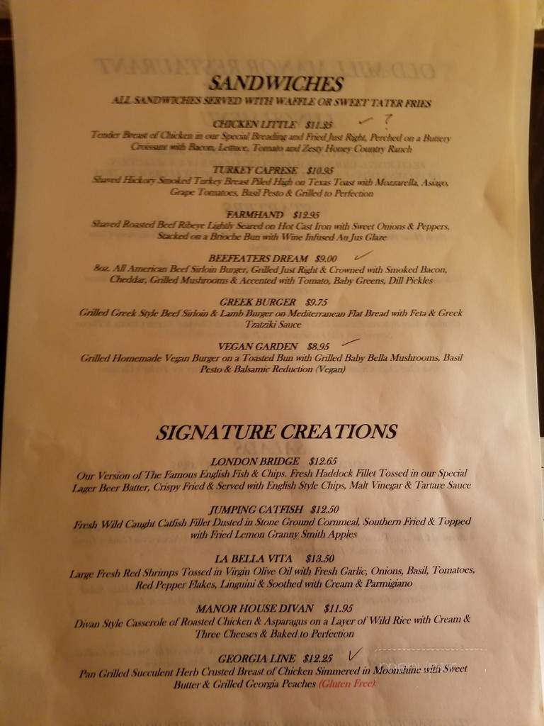 Old Mill Manor Restaurant - Winchester, TN menu_pic