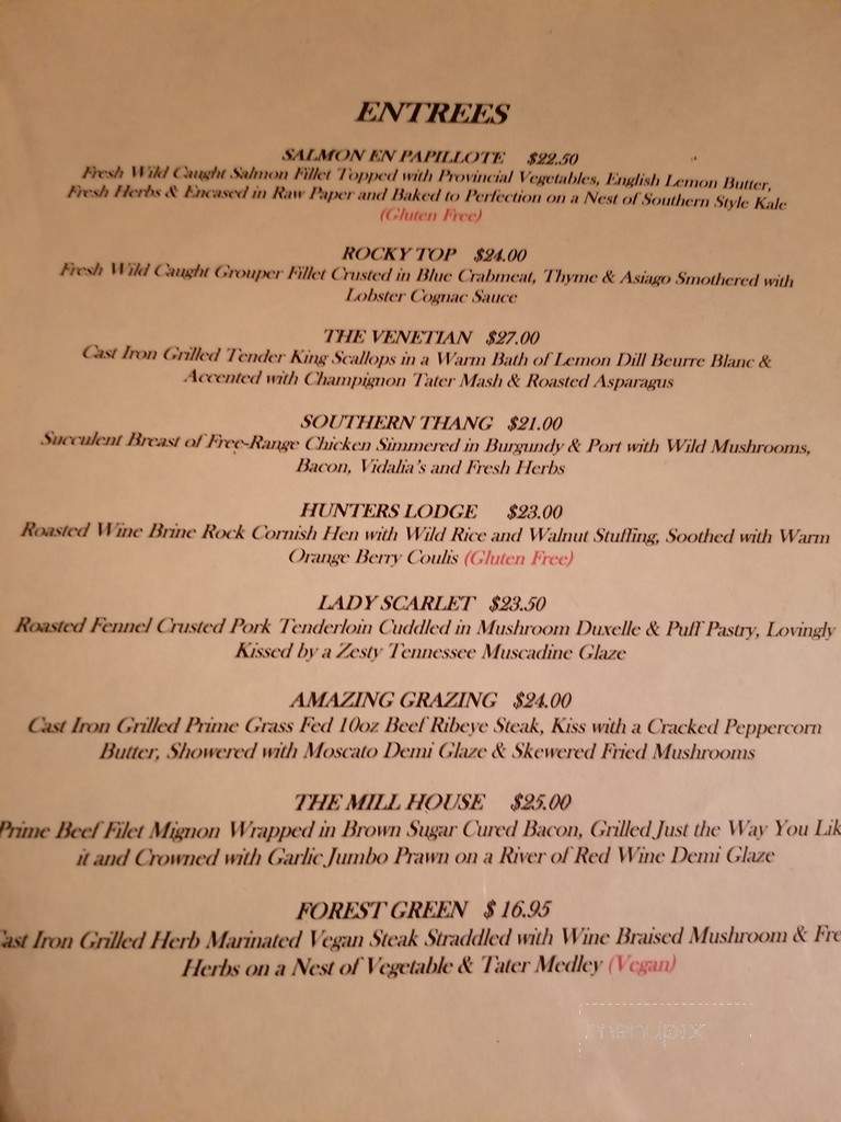 Old Mill Manor Restaurant - Winchester, TN menu_pic
