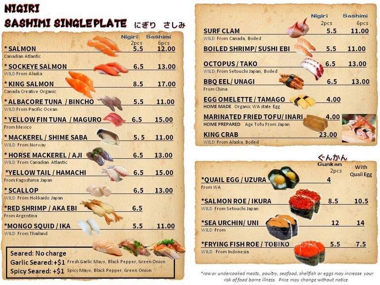 Ten Sushi #35 - Seattle, WA menu_pic