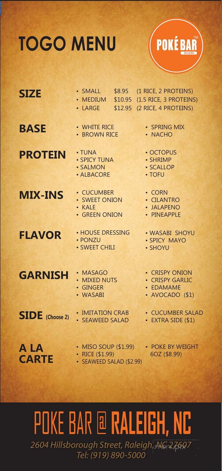 Poke Bar - Charlotte, NC menu_pic