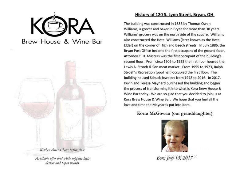 Kora Brew House and Wine Bar - Bryan, OH menu_pic