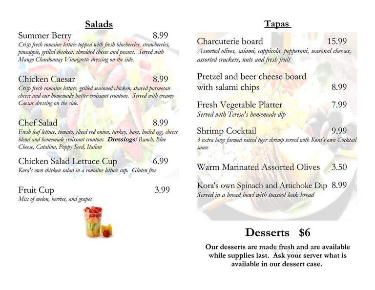 Kora Brew House and Wine Bar - Bryan, OH menu_pic