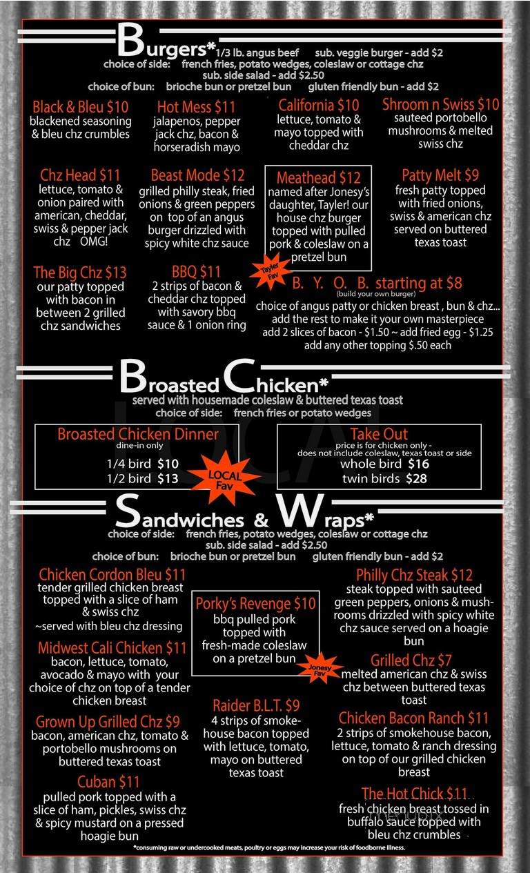 Jonesy's Local Bar & Grill - Hudson, WI menu_pic