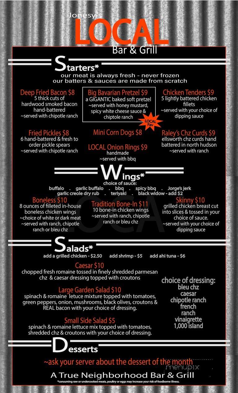 Jonesy's Local Bar & Grill - Hudson, WI menu_pic