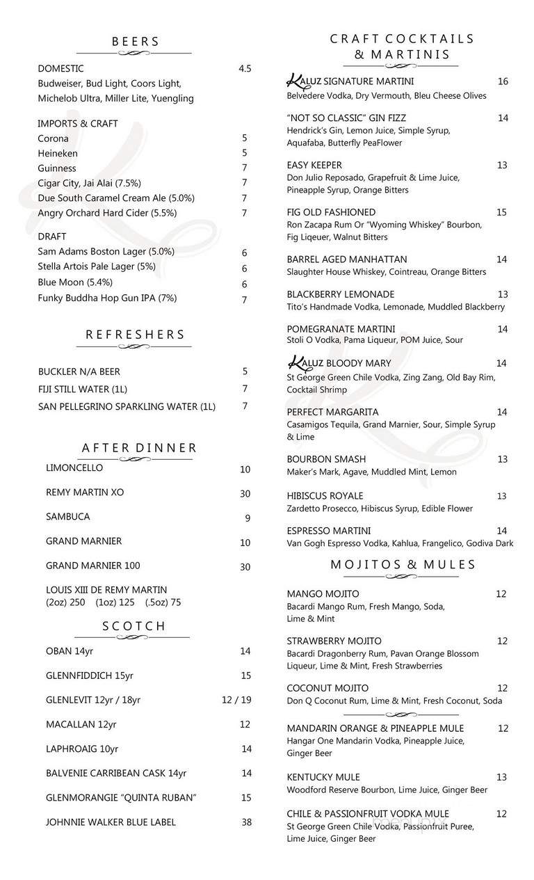 Kaluz - Wellington, FL menu_pic