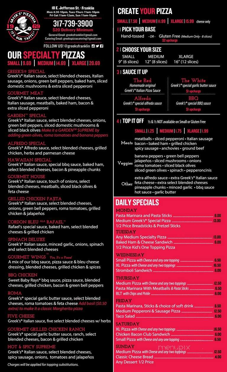 Greek's Pizzeria And Tapp Room - Greenwood, IN menu_pic