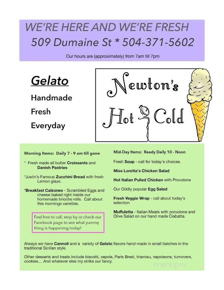 Newton's Hot & Cold - New Orleans, LA menu_pic
