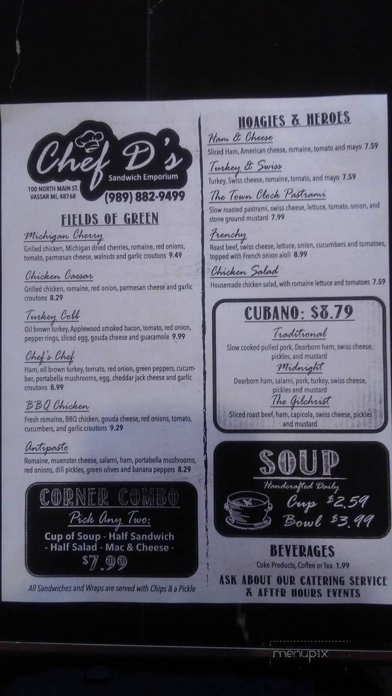 Chef D's Sandwich Emporium - Vassar, MI menu_pic