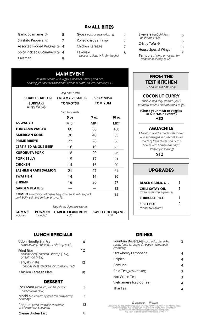 Kaizen Shabu - Santa Ana, CA menu_pic