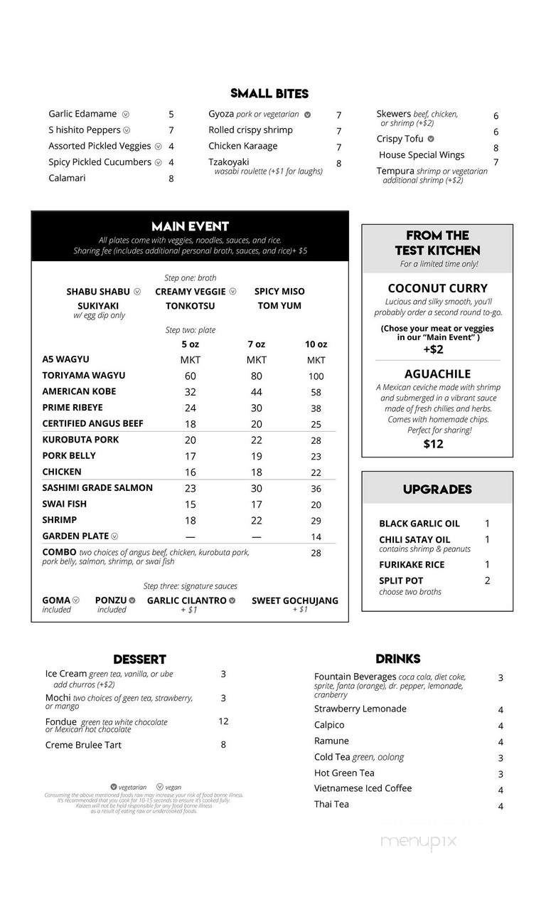 Kaizen Shabu - Santa Ana, CA menu_pic
