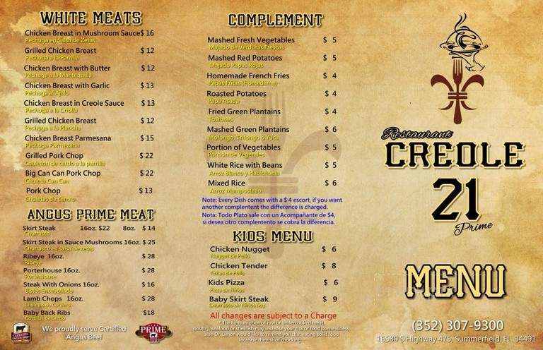 Creole 21 - Summerfield, FL menu_pic