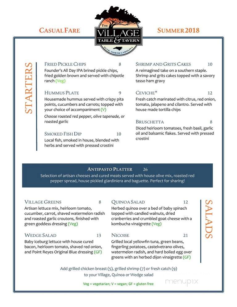 The Village Table & Tavern - Duck, NC menu_pic