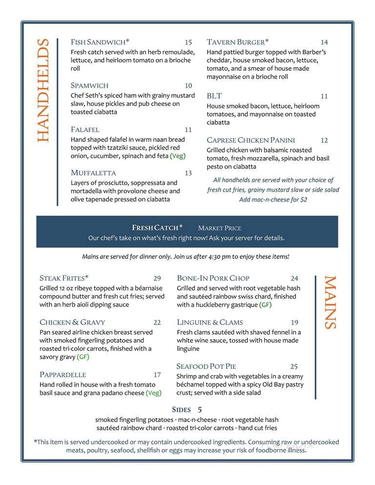 The Village Table & Tavern - Duck, NC menu_pic