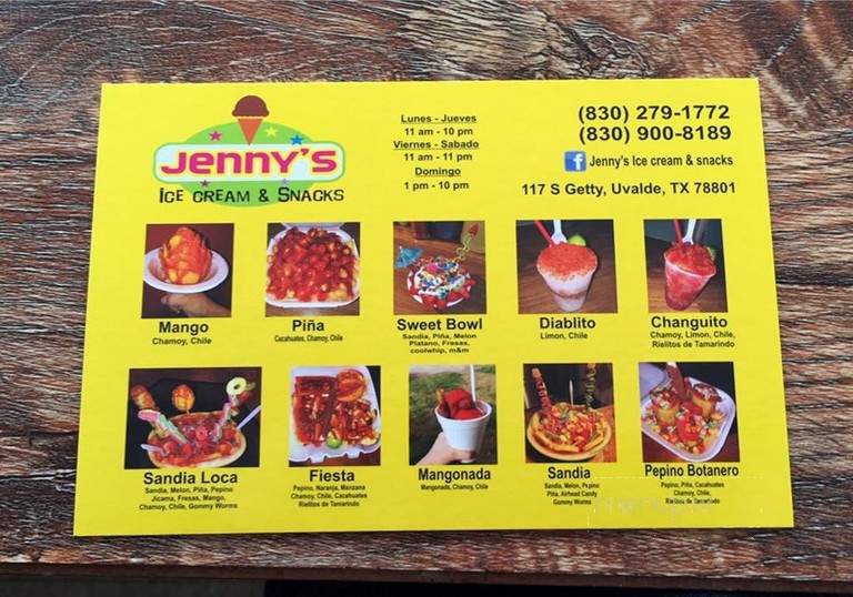 Jenny's Ice cream & Snacks - Uvalde, TX menu_pic
