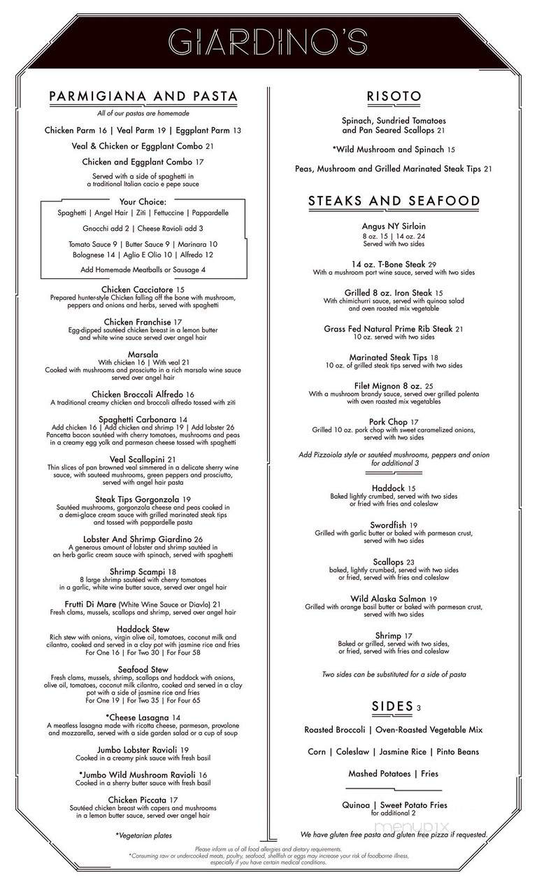 Giardino's Abington Italian Steak House - Abington, MA menu_pic
