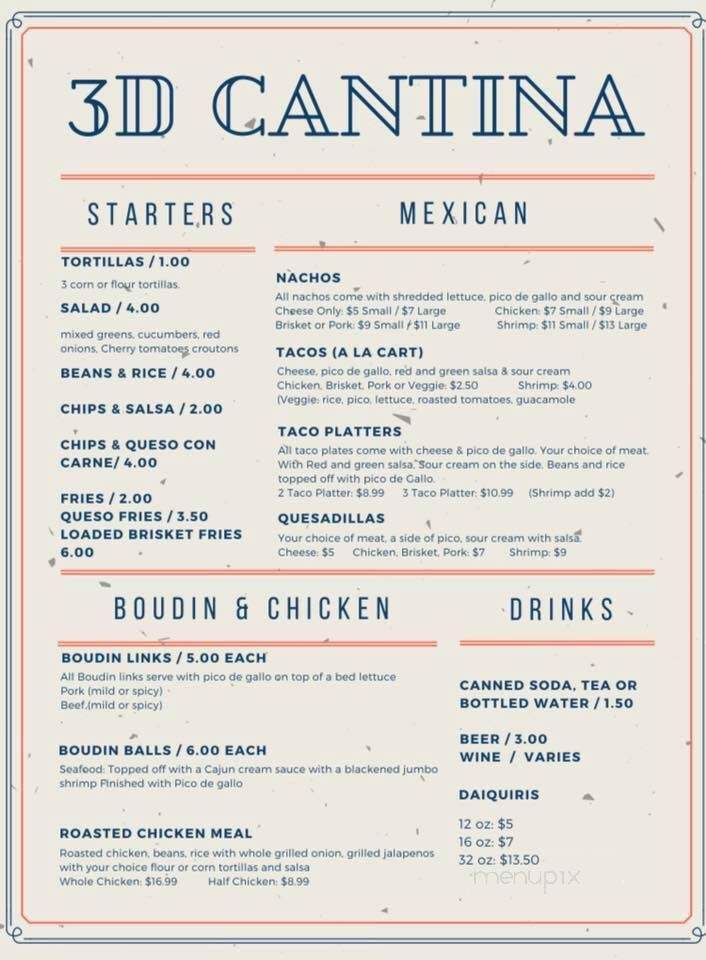 3D Cantina - Dallas, TX menu_pic