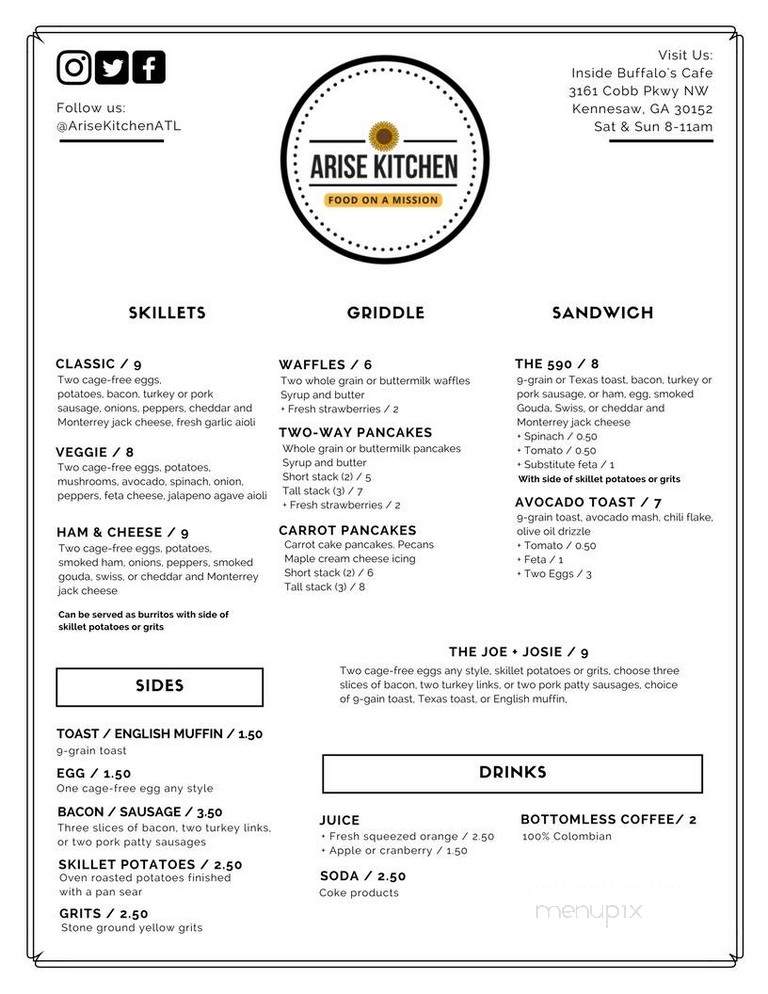 Arise Kitchen At Buffalos - Kennesaw, GA menu_pic