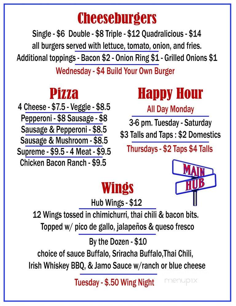 Main Hub - Racine, WI menu_pic