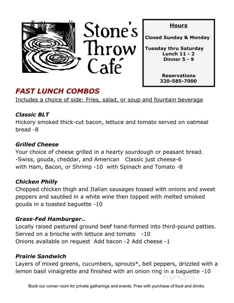 Stone's Throw Cafe - Morris, MN menu_pic