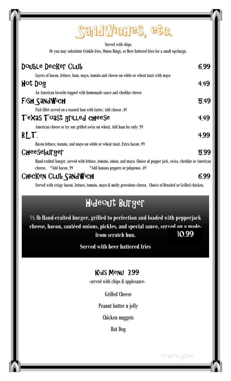 The Hideout on 47 - Parkersburg, WV menu_pic