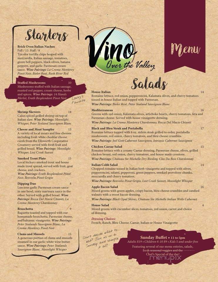 Vino Over the Valley - Arcadia, WI menu_pic
