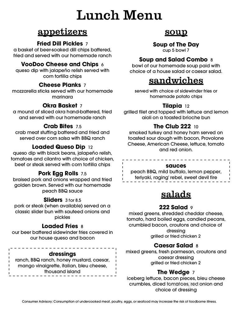 The Grill at 222 - Bremen, GA menu_pic