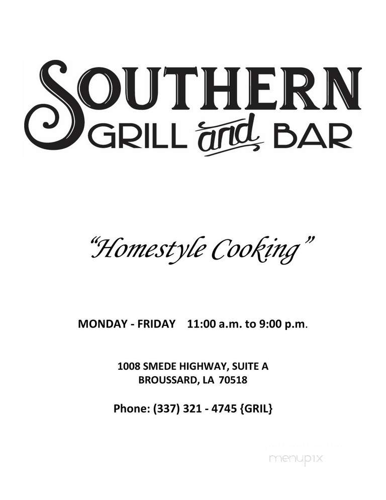 Southern Grill & Bar - Broussard, LA menu_pic