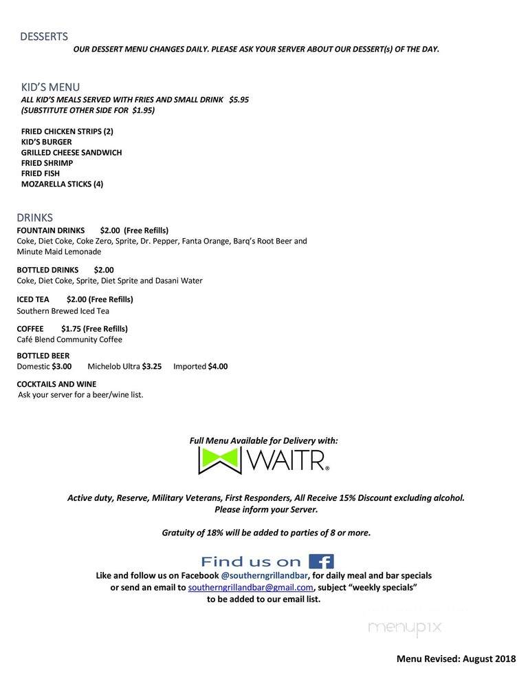 Southern Grill & Bar - Broussard, LA menu_pic