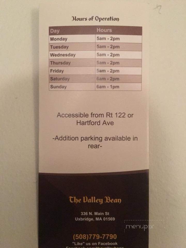 The Valley Bean - Uxbridge, MA menu_pic