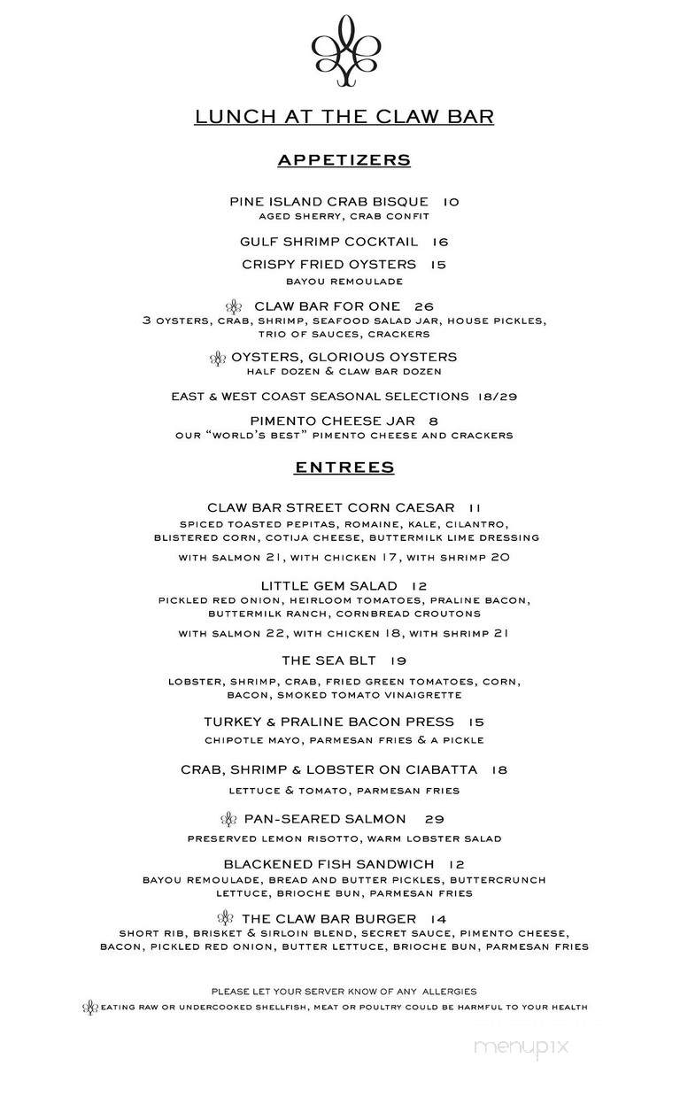 The Claw Bar - Naples, FL menu_pic