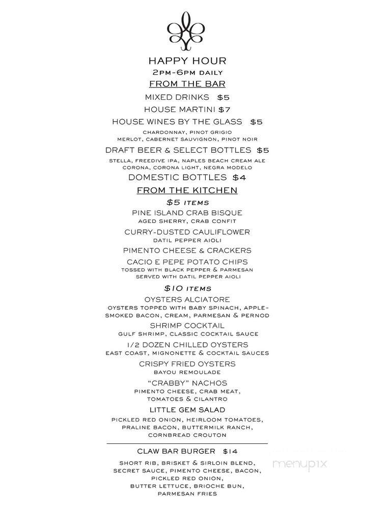 The Claw Bar - Naples, FL menu_pic
