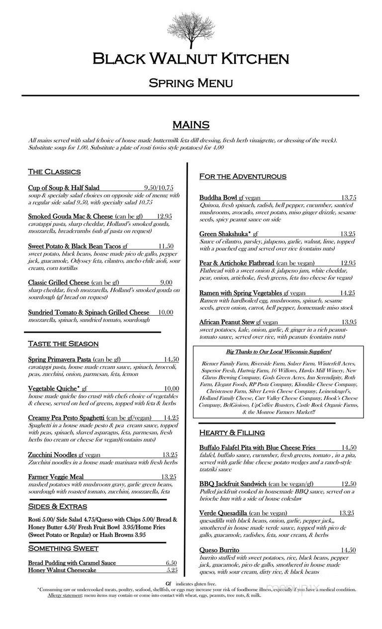 Black Walnut Kitchen - Monroe, WI menu_pic
