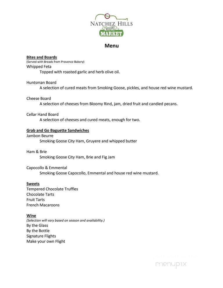 Natchez Hills Winery at the Market - Nashville, TN menu_pic
